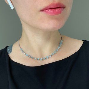 Blue topaz necklace, faceted gemstone crystal choker OOAK, stone bead jewelry